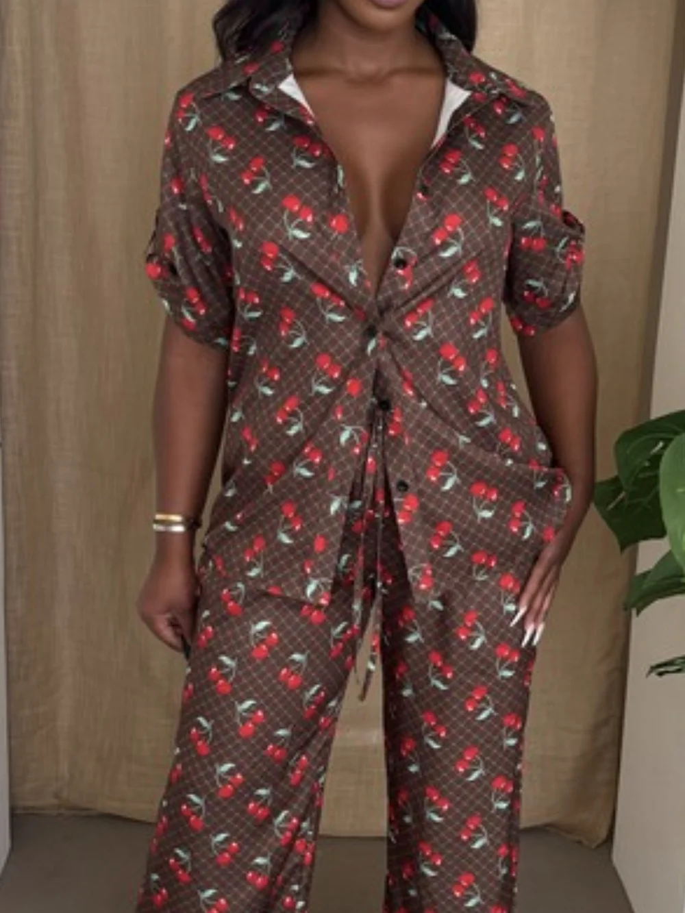 Women's Red Floral Wide-Leg Jumpsuit